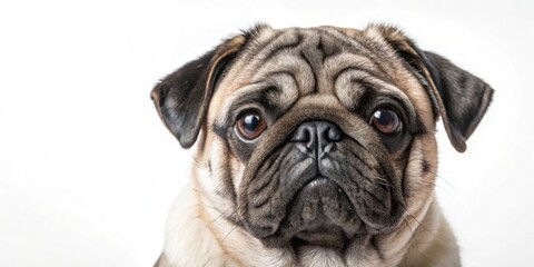 Obraz premium Pug dog with gray fur showing half of its face , pug, dog, gray, fur, half, face, cute, adorable, pet, animal, domestic