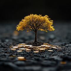 Tree growing from the coins finance and money management concept