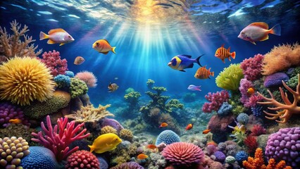 Obraz premium Underwater scene with colorful coral reefs and tropical fish, underwater, ocean, sea life