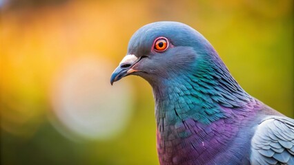 Fototapeta premium Close up photo of a pigeon, pigeon, bird, feathers, wildlife, urban, close-up, animals, nature, beak, wings