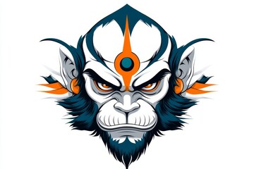 A minimalist outline of Hanuman&acirc;&euro;&trade;s face, with his third eye symbol and calm expression in simple lines