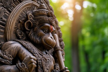 Obraz premium A warrior Hanuman leading the vanara army with his mace raised, symbolizing his bravery in battle