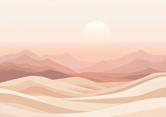 an abstract desert landscape featuring rolling hills and a sun in the sky.