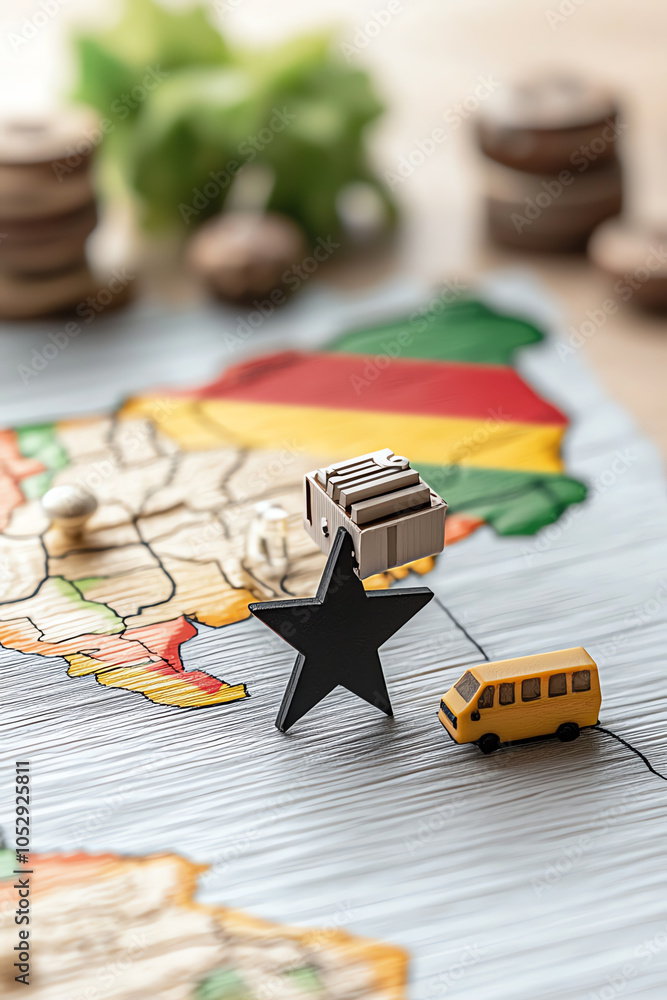 Poster exploring ghana a detailed map highlighting the vibrant colors of the ghanaian flag with a focus on 