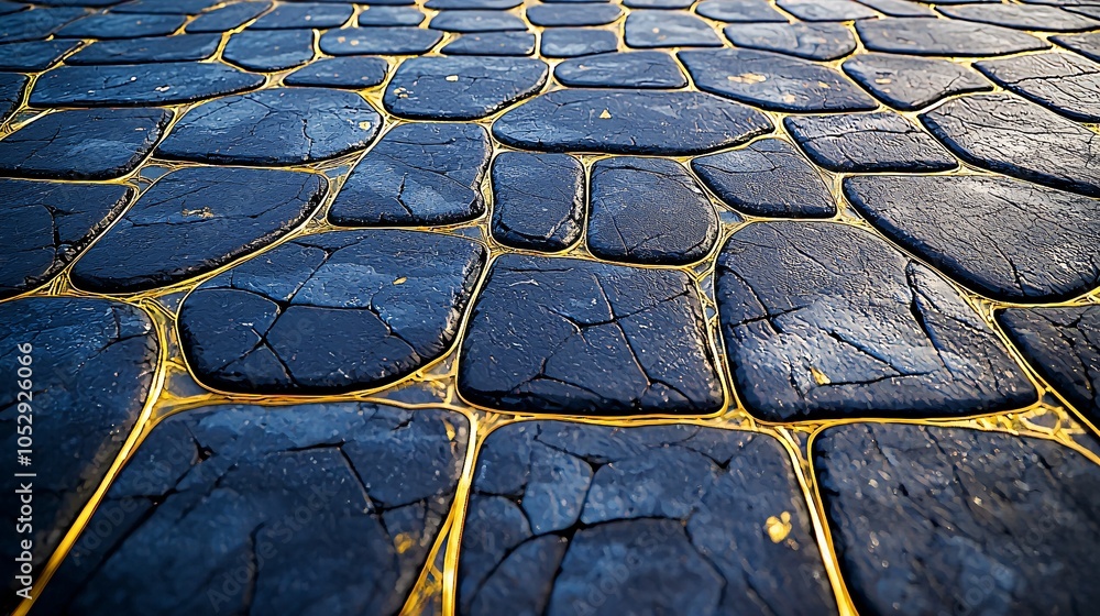 Poster abstract black and gold stone texture cobblestone background geometric pattern