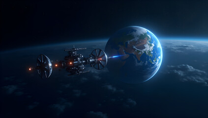 Fototapeta premium Starlit Conversations: Earth Talks to a Space Station
