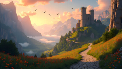 Obraz premium A Path to Majesty in the Golden Hour