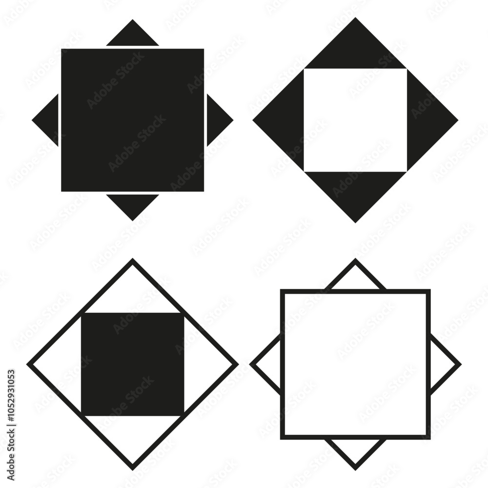 Poster square icon. geometric abstract vector. symmetrical shape pattern. black and white.