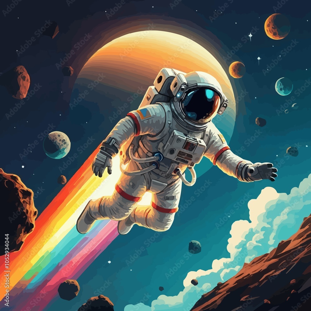 Wall mural an astronaut in outer space vector template design. jpeg version.