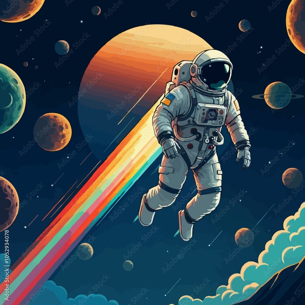 Wall mural an astronaut in outer space vector template design. jpeg version.