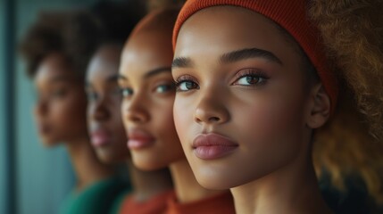 Obraz premium A vibrant gathering of women with diverse backgrounds radiates beauty and confidence. Posing together, they embody inclusivity and celebrate the power of skincare in this captivating campaign.