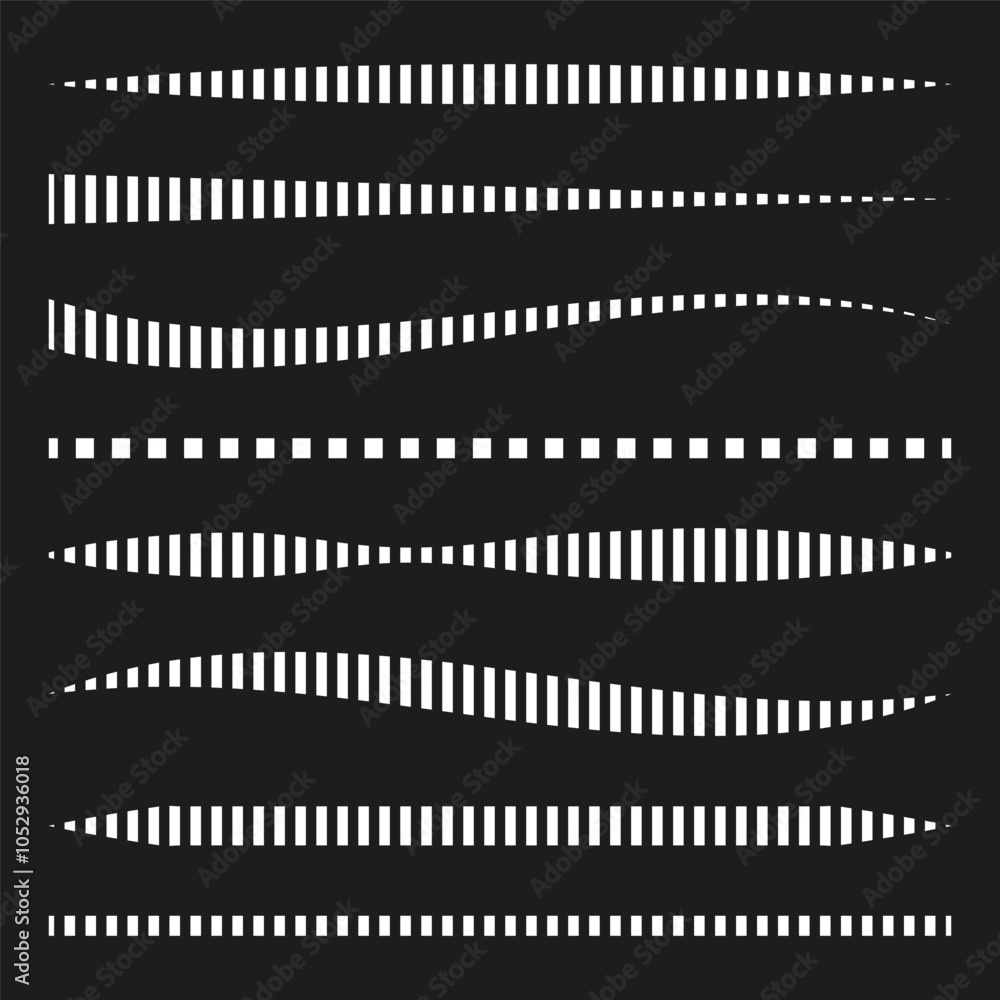 Poster abstract wave pattern. monochrome line distortion. optical illusion art. black background vector.