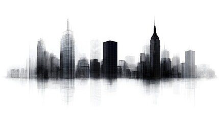 Intricate Digital Wireframe Cityscape Depicting Urban Complexity and Architectural Landscape with High Rise Towers Streets and Parks Represented in a Futuristic Geometric and Minimalist Style