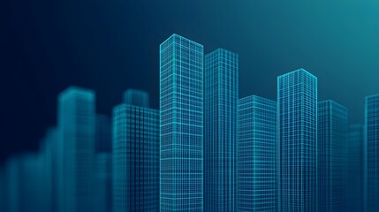 Fototapeta premium Geometric Wireframe Rendering of a Downtown City Skyline Showcasing the Intricate Complexity and Architectural Beauty of Modern High Rise Skyscrapers and Towers