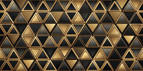 Geometric Abstract Black and Gold Triangle Pattern, 3D, seamless, modern, gold, black, triangle