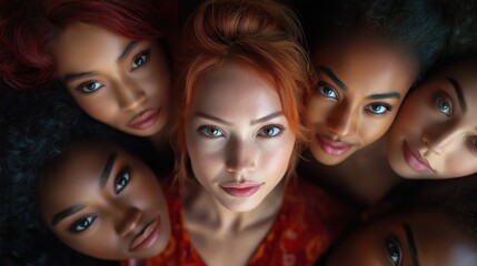 Obraz premium A vibrant gathering of women with diverse backgrounds radiates beauty and confidence. Posing together, they embody inclusivity and celebrate the power of skincare in this captivating campaign.