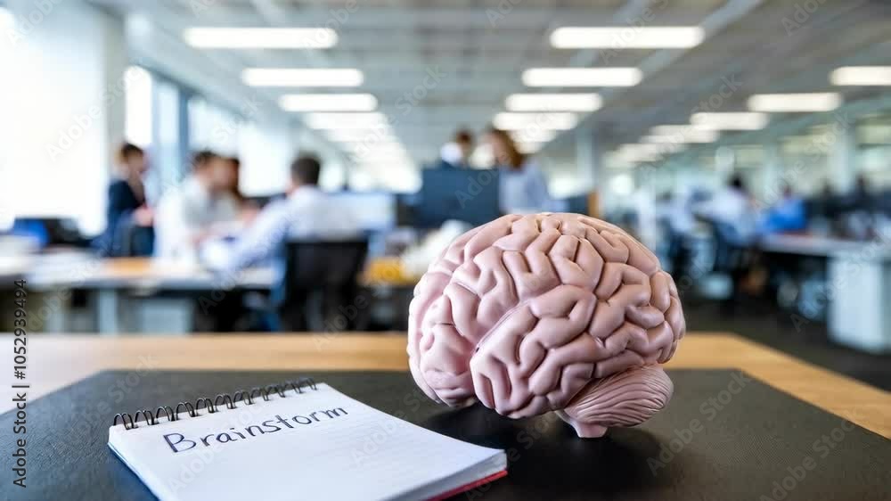 Aufkleber a brain model next to a notepad labeled 