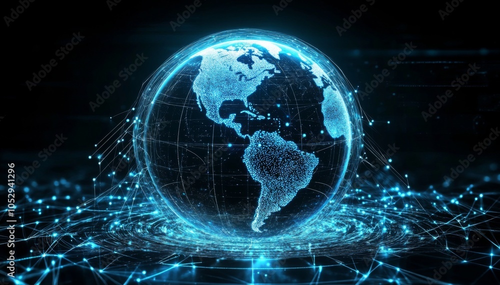 Poster visualization of the planet showcasing futuristic data transmission concepts.