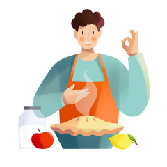 Young man baked a pie