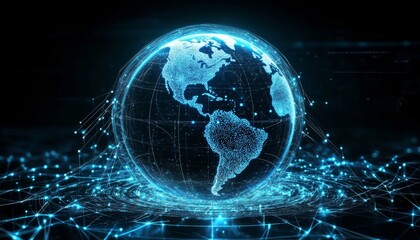 Obraz premium Visualization of the planet showcasing futuristic data transmission concepts.