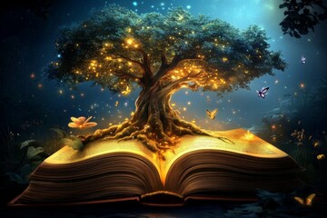 Naklejka premium Magical Nighttime Fairy Forest Illustration