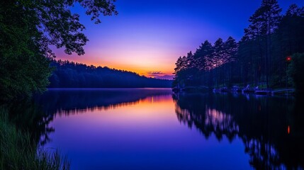 Serene Lake Reflection with Soft Lighting and Colors