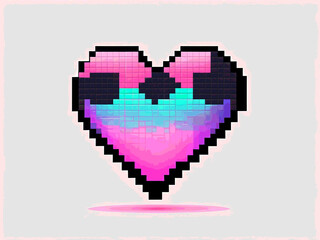 Obraz premium Abstract Pixel art heart icon isolated on background. 8 bit retrowave and vaporwave illustration