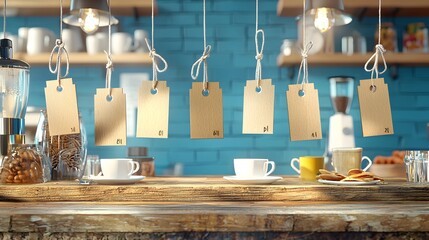 Wooden Tags Hanging in a Coffee Shop.