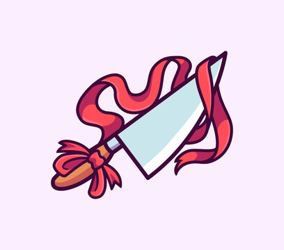 Kitchen Knife Wrapped in Bright Red Ribbons Perfect for Food and Culinary Themed Graphics Colorful Vector Illustration