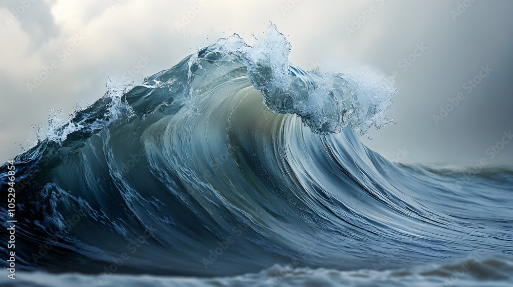 Poster a large rolling wave with smooth curves and detailed textures of water