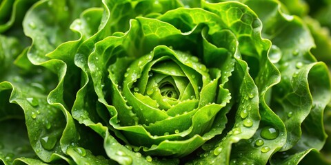 Fototapeta premium Dewy Green Lettuce Close-Up, Macro Photography, Freshness, Nature, ,Lettuce, Dew