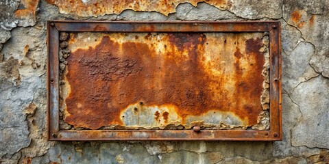 Rusty Frame on Cracked Wall, Abstract Texture, Industrial, Vintage, Urban
