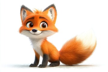Fototapeta premium Cute Cartoon Fox Character Sitting and Smiling with Big Eyes and Fluffy Tail