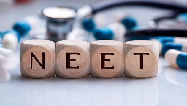 NEET (UG) Medical Entrance Exam Concept with Tablet and Medical Equipment