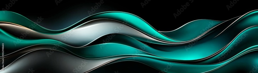 Poster mesmerizing waves of teal and silver an abstract exploration of fluidity and motion in contemporary 