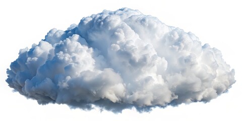 White Fluffy Cloud with Blue Hues, Isolated on White Background, Cumulus Cloud, Weather, Nature , Sky