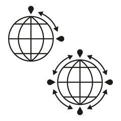 Global navigation icons. Globe with location markers. Directional arrows symbol. Worldwide connection concept.