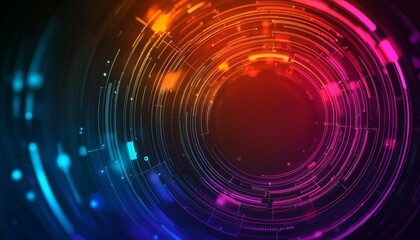 Exploring the vibrant intersection of technology and design through dynamic circular patterns in a futuristic space