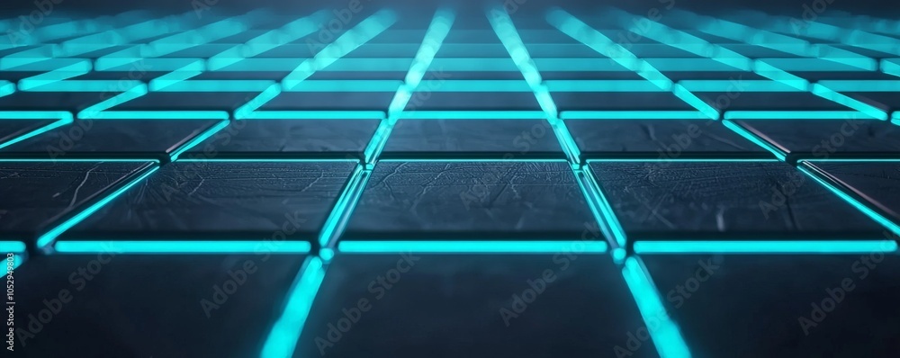 Poster futuristic neon grid pattern with glowing edges perfect for backgrounds and digital art projects
