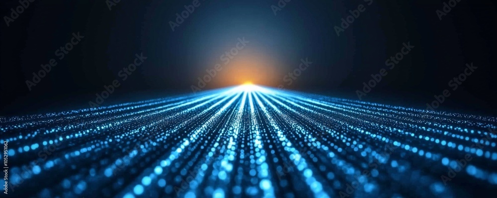 Poster exploring the digital horizon a journey through light and data in a futuristic landscape of connecti