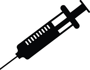 medical syringe icon vector silhouette, Vaccine or injection icon, Syringe injection