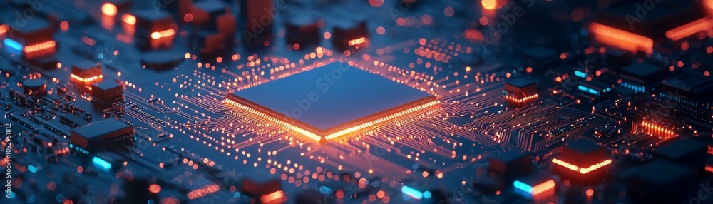 Poster illuminated microchip circuitry a closer look at the heart of modern technology and innovation in el