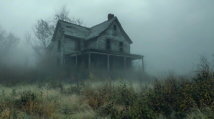 Abandoned House in Foggy Landscape