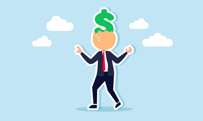 A businessman with an eggshell head containing a dollar sign, illustration of a businessman successful in making business investments