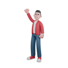 3D Illustrated Singer Character. A male singer is standing with his right hand raised up and clenched. Music Performer