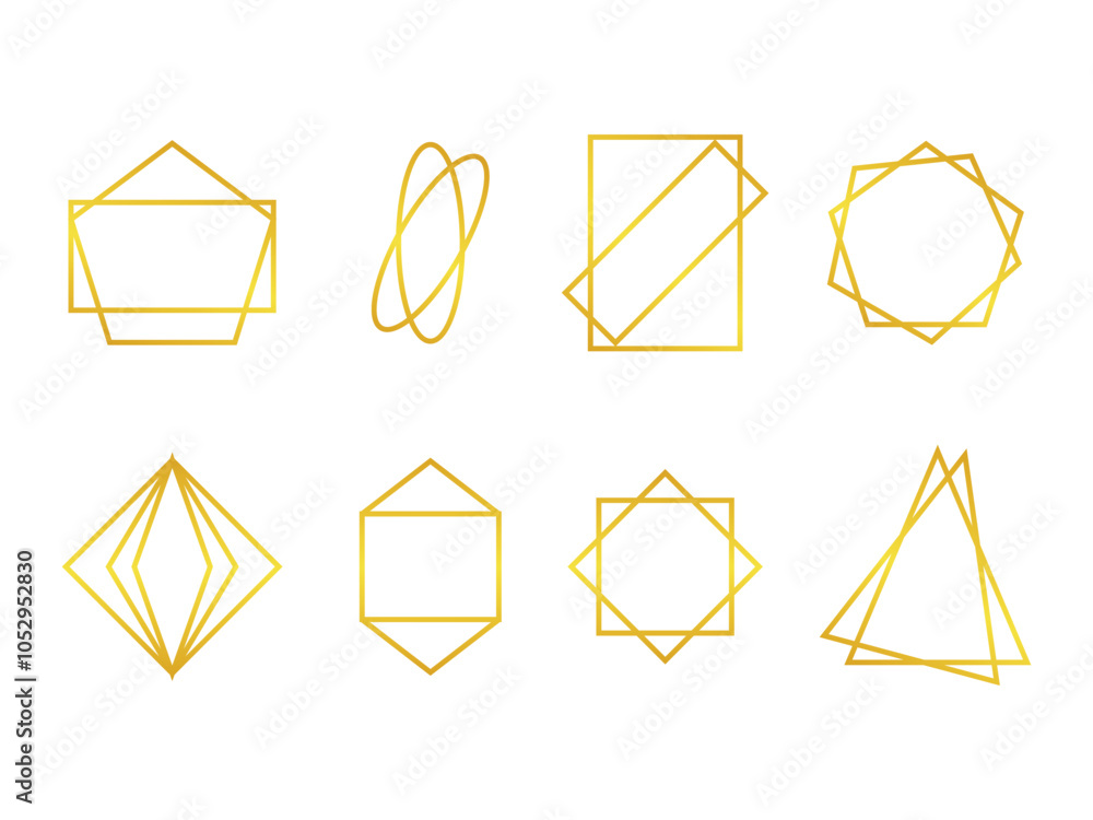 Poster golden polygonal frames collection isolated on transparent background