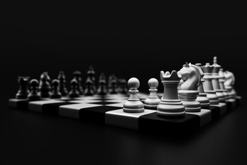 Chess pieces arranged on a chessboard are like employees in an organization or company..