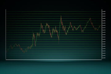 3d stock graph with green background. Illustration or background image.