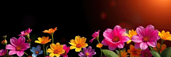 Fototapeta premium Colorful flowers, background with flowers, Colorful Garden Blooms under Warm Sunlight