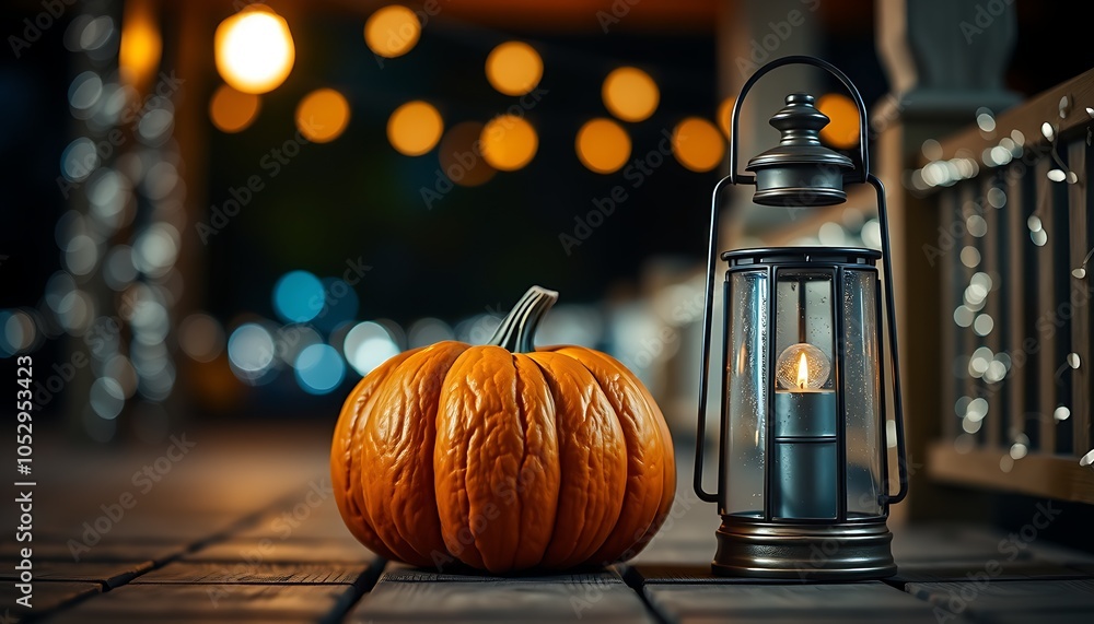 Fototapete bokeh and lantern light on a rustic fall evening